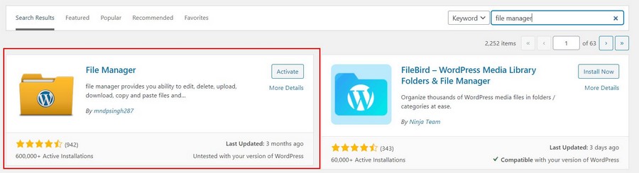 Quản lí file như FTP trong WordPress Dashboard