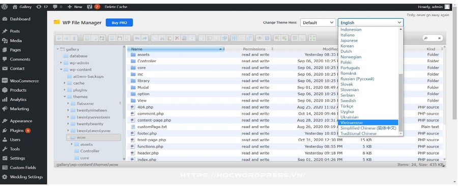 Quản lí file như FTP trong WordPress Dashboard