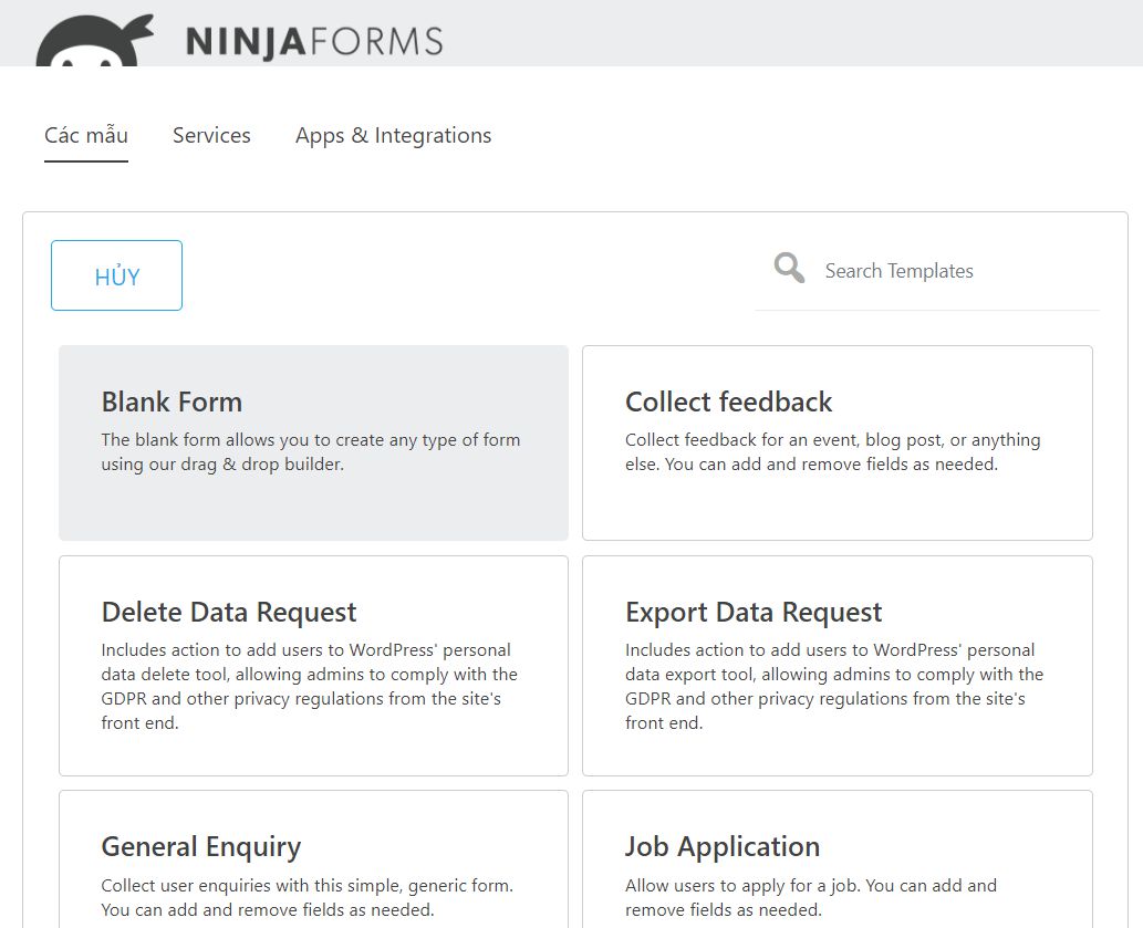 Sử dụng Contact Form với Ninja Forms
