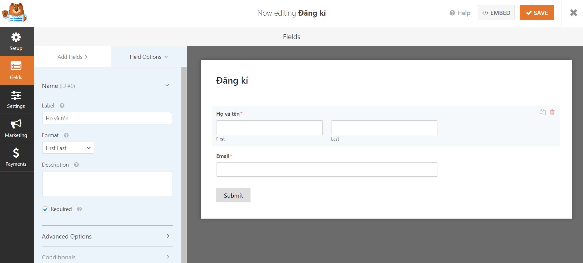 Tạo Contact Forms với WPForms