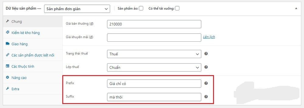 Thêm ký tự vào trước và sau giá sản phẩm trong WooCommerce