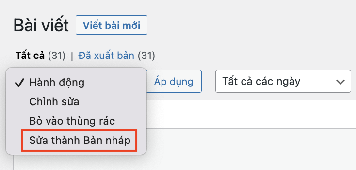 Cách thêm hành động tuỳ chỉnh cho Bulk Actions